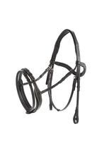 Load image into Gallery viewer, Bridle made out of leather with sleek anatomical headpiece and convex noseband.