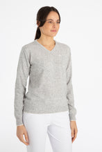 Load image into Gallery viewer, Soft cashmere sweater mod. DIANA with V neck colours Blue/Grey
