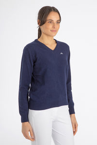 Soft cashmere sweater mod. DIANA with V neck colours Blue/Grey